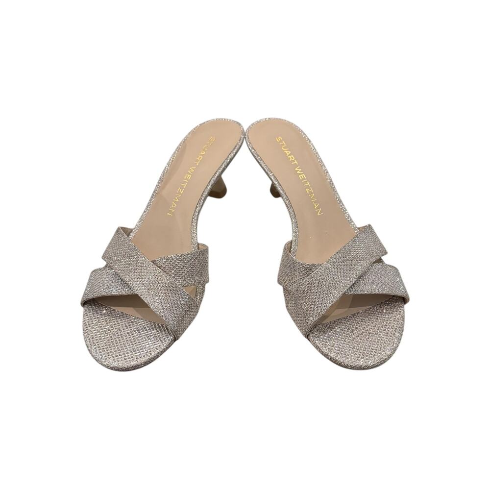 Stuart Weitzman Metallic Cross Strap Kitten Heel Sandals 6.5B NWOB - Picture 4 of 6